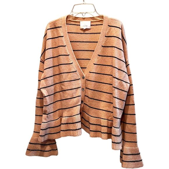 Cinq A Sept Womens Cardigan Medium VNeck brown Striped Bell Sleeve Neutral - Picture 1 of 12